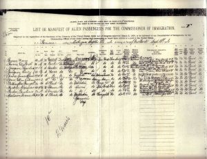 Photocopy of the original Manifest of SS Parima listing George Pilkington and Frances Horace Salmon.